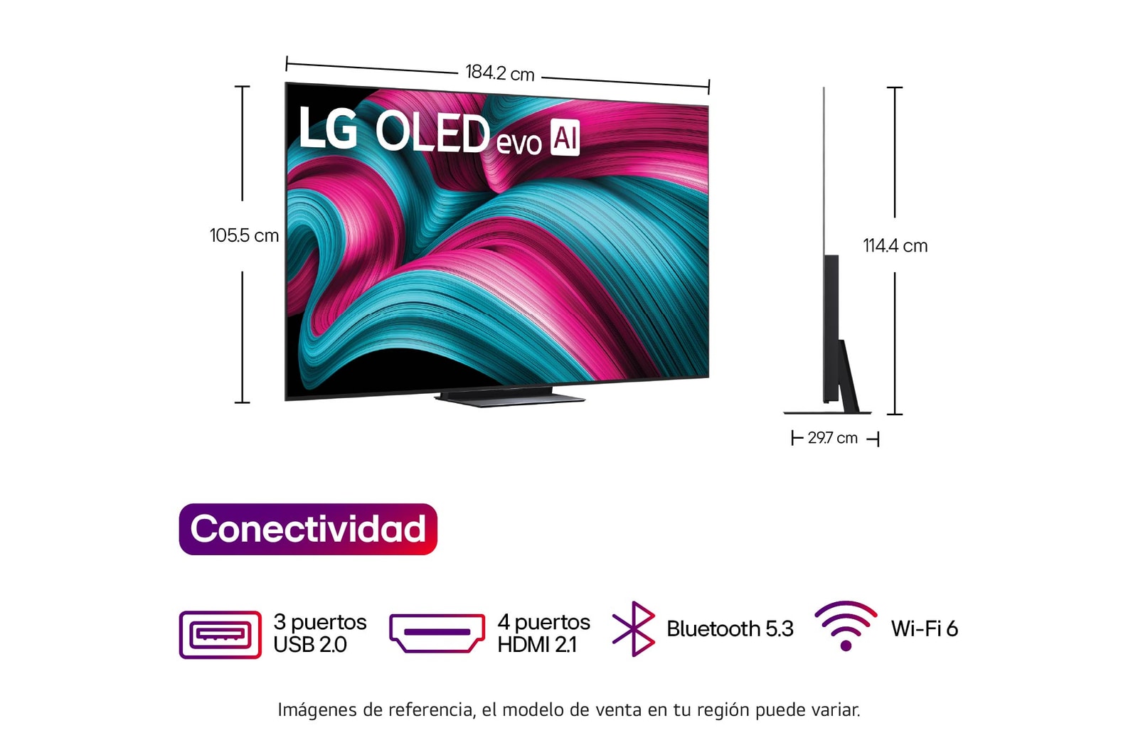 Dimensiones  Smart TV LG OLED evo AI C5 4K. 
